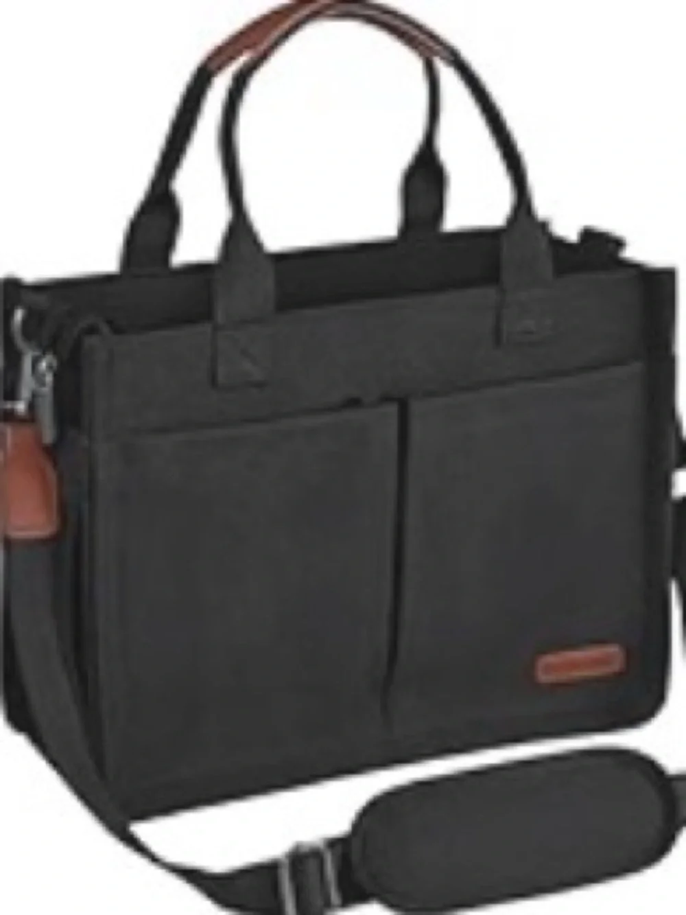Black Laptop Tote with Brown Accent - Stylish Work Bag-